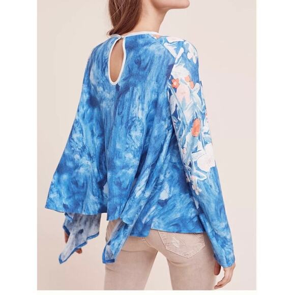 Anthropologie Meadow Rue Linen Fields Swing Top Size M blue - Picture 3 of 10